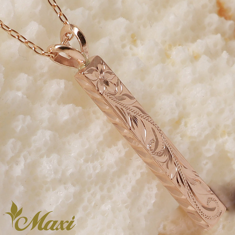 [14K Pink Gold] 4mm×2mmThick Pendant -Hand Engraved Traditional Hawaiian Design*Made-to-order* (TRD)
