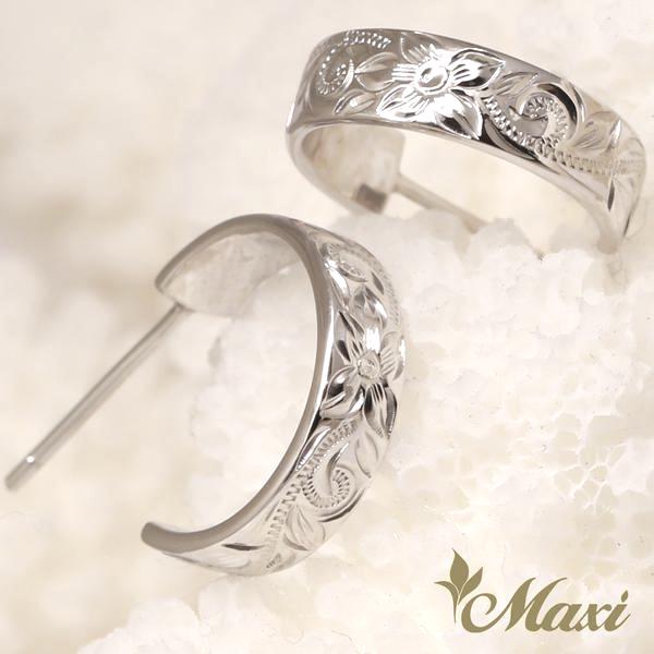 [Silver 925] Hoop Pierced Earring Large-Hand Engraved Traditional Hawaiian Design*Made-to-order* (E0151)