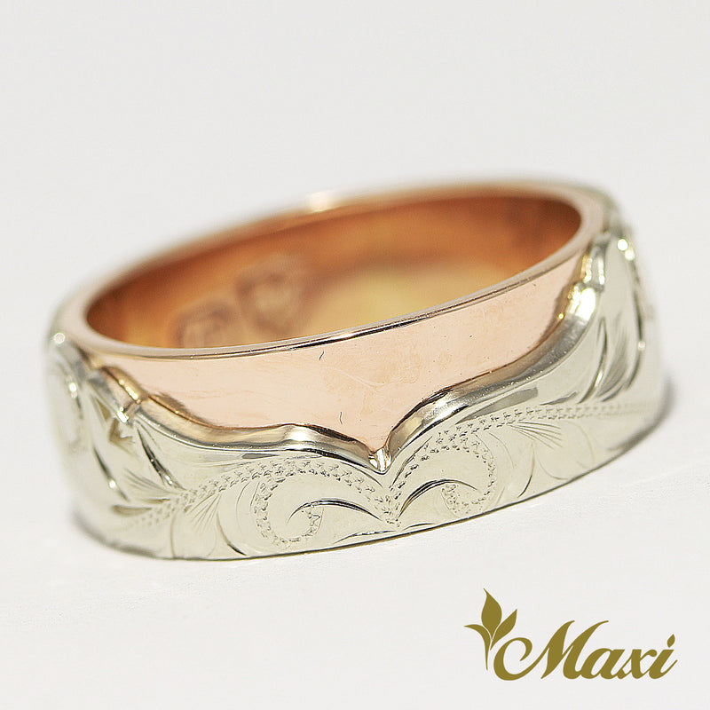 [14K Gold] Two Tone Hawaiian Whale Tail Ring/ 8mm Width [Made to Order]