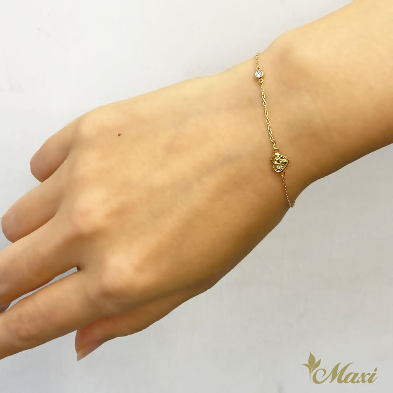 [14K Gold] Heart Charm Bracelet with Diamond(B0178)