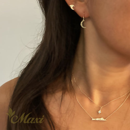 [14K Gold] Hoaka Crescent Moon Dangle Pierced Earring *Made-to-order* Newest