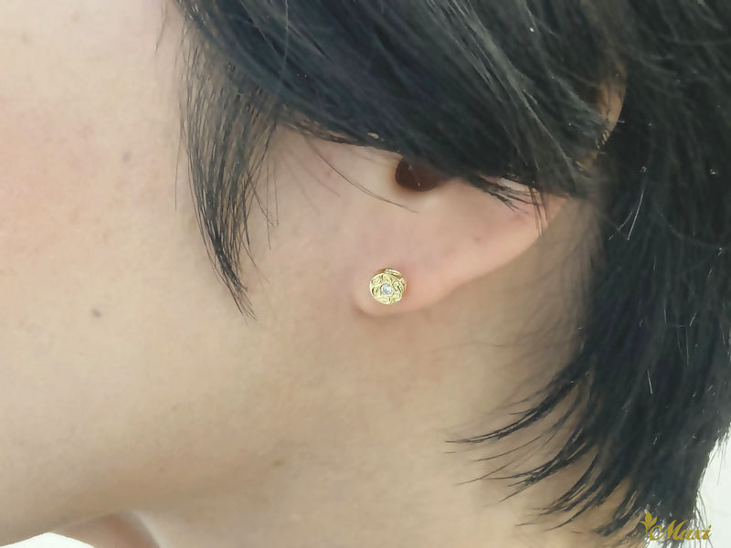 [14K Gold] Round Pierced Earring with Diamond(E0082)