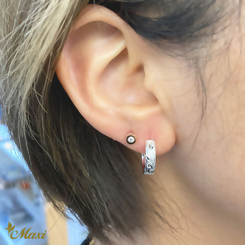 [Silver 925] Hoop Pierced Earring Large-Hand Engraved Traditional Hawaiian Design*Made-to-order* (E0151SS))