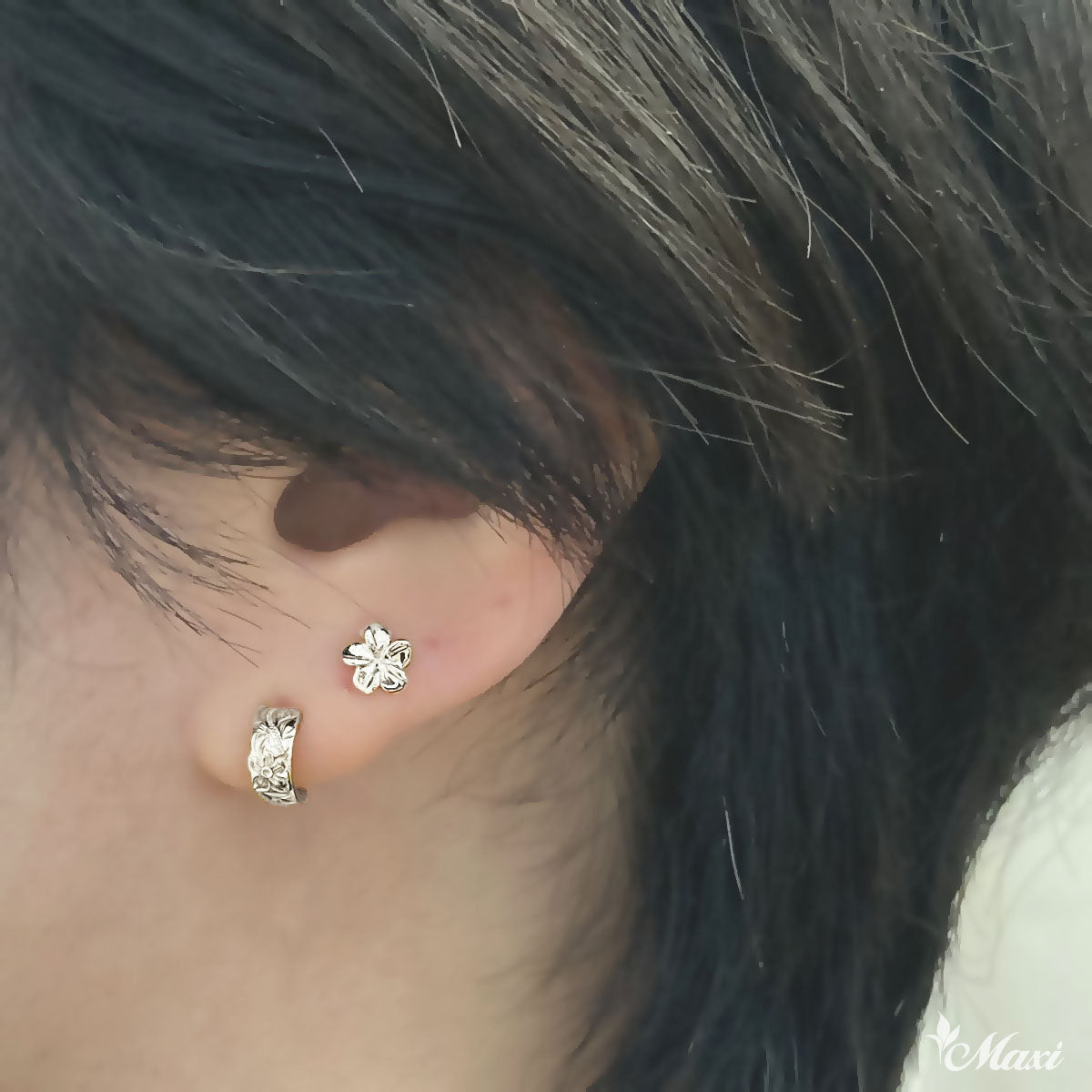 Silver 925] Petite Hawaiian Plumeria Flower Pierced Earring*Made