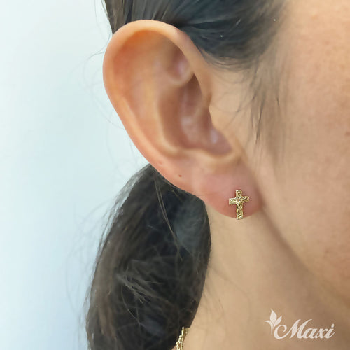 [14K Gold] Cross Pierced Earring *Made-to-order* (E0177)