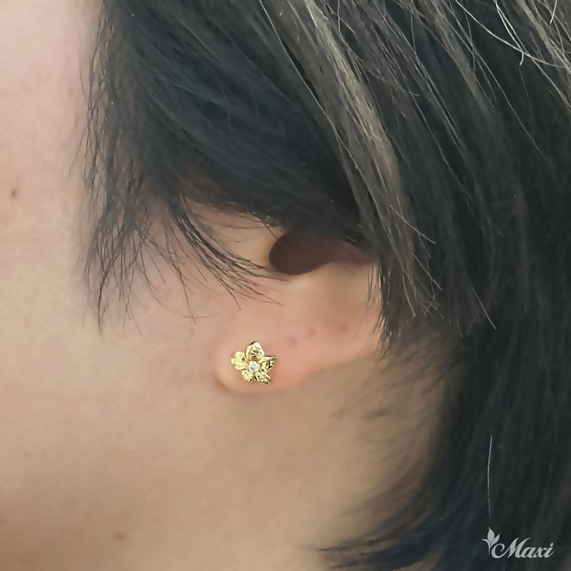 [14K Gold] Hawaiian Plumeria Flower Stud Pierced Earring*Made-to-order* (E0223Stud)