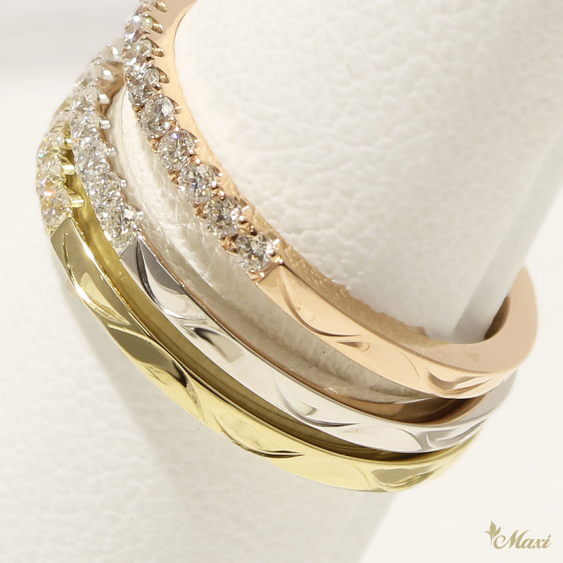 [14K/18K Gold] Wave Cut Half Eternity 1.5mm Ring-1.3mm Diamond(R0887) *Made to Order*