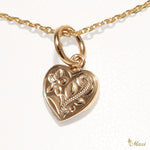 [14K Gold] Heart Pendant Large-Hand Engraved Traditional Hawaiian Design (H0128)