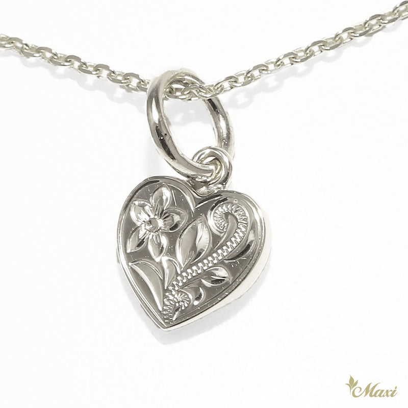 [Silver 925] Heart Pendant Large-Hand Engraved Traditional Hawaiian Design*Made-to-order* (H0128)
