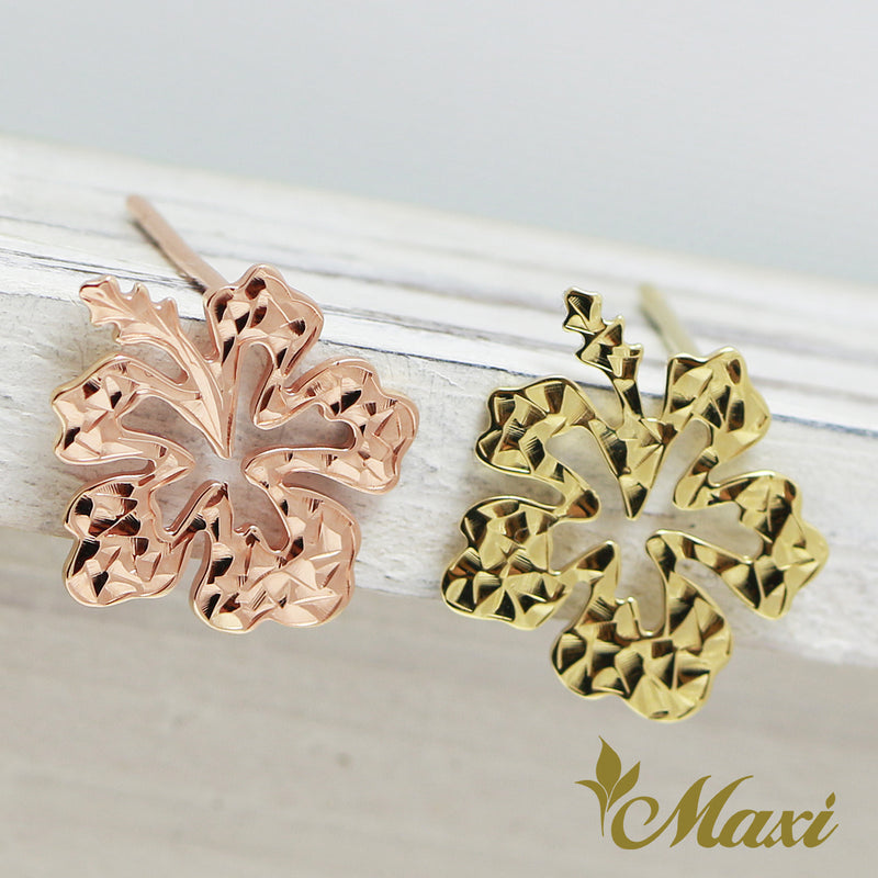 [14K Gold] Hibiscus Flower Pierced Earring *Made-to-order* (KE0018-10mm)