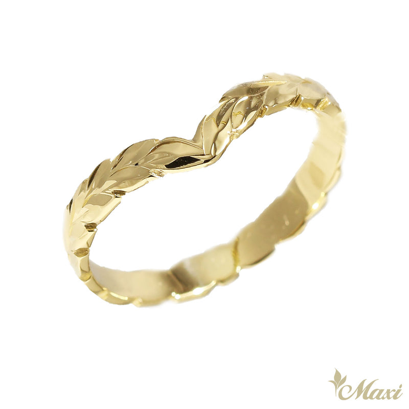 [14K Gold] 3mm Kohola Whale Tail Ring-Hand Engraved Hawaiian Maile Design*Made to Order*(TRD)　14金　リング　クジラの尾