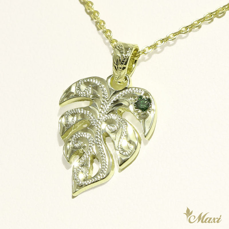 [14K Gold] Hawaiian Monstera Leaf Diamond Pendant (P1255+Dia) *Made to Order*