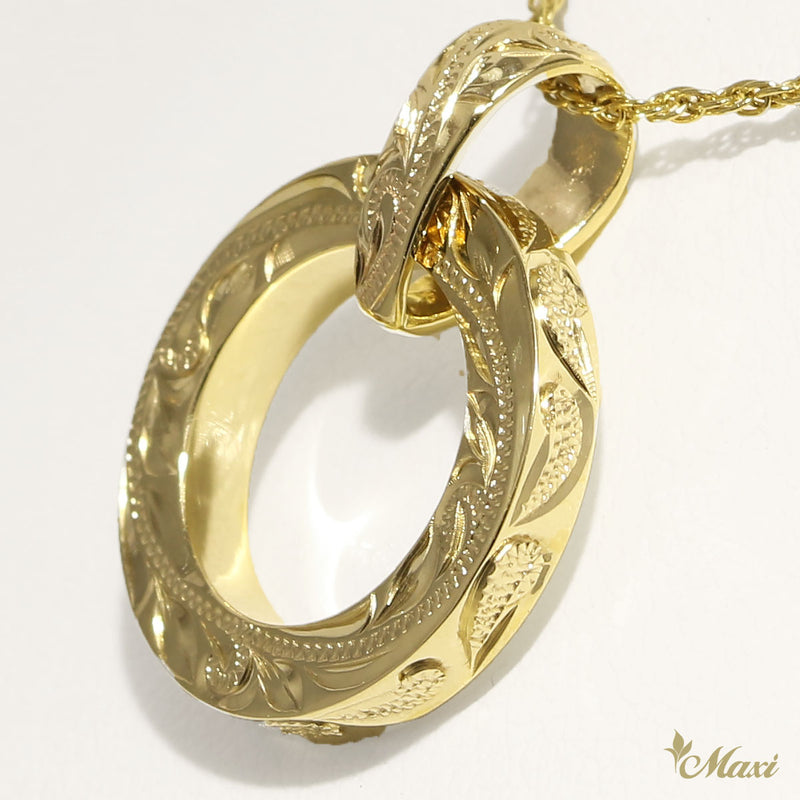 [14K Yellow Gold] -Circle Pendant/ Hand engraved Hawaiian heritage old English design (P0130)