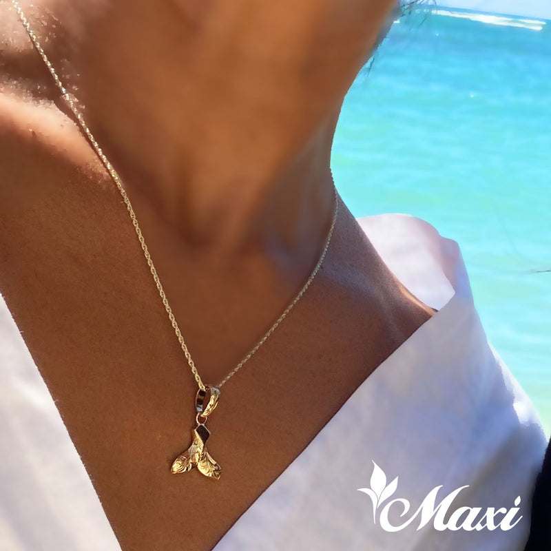 [14K Gold] Whale Tail Pendant-Hand Engraved Traditional Hawaiian Design*Made to Order* (P1230)