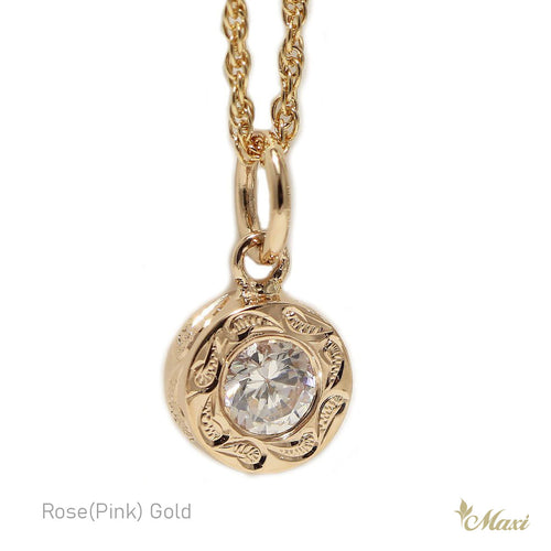 [14K Gold] Round Pendant with Crystal Stone (P0903)