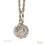 [14K Gold] Round Pendant with Crystal Stone-Hand Engraved Traditional Hawaiian Design (P0903)