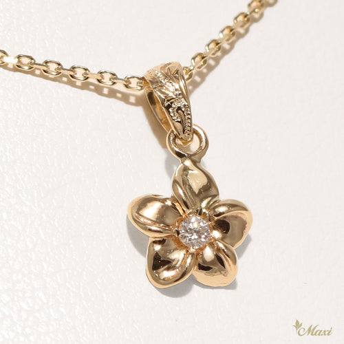 [14K Gold] / Hawaiian Plumeria Flower Pendant with Diamond*Made-to-order* (P1137)