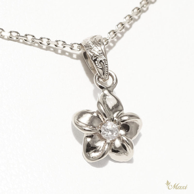 [Silver 925]Hawaiian Plumeria Flower Pendant with Crystal *Made-to-order* (P1137)