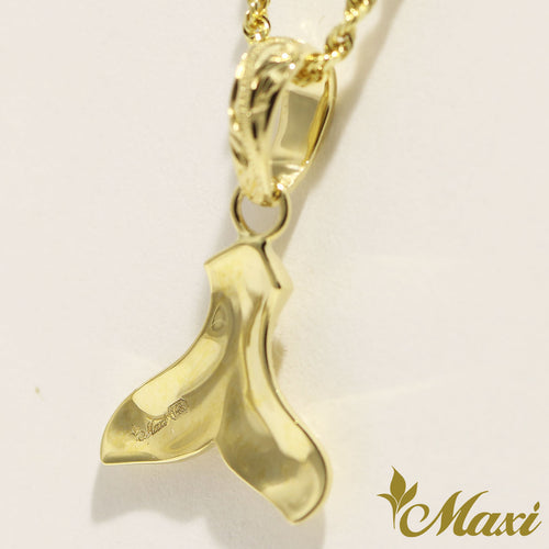 [14K Gold] Whale Tail Pendant-Hand Engraved Traditional Hawaiian Design*Made to Order* (P1230)