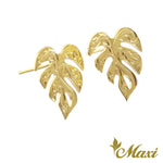 [14K Gold] Hawaiian Monstera Leaf Stud Pierced Earring (P1255 Stud Ear) *Made to Order*