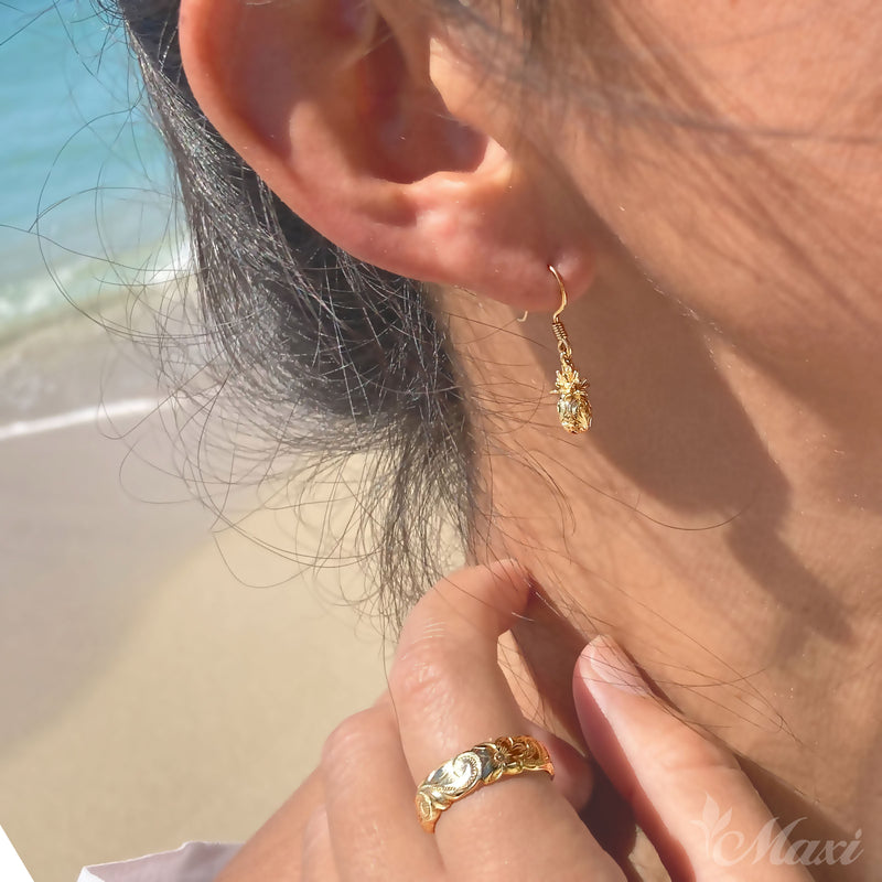 [14K Gold] 3D Pineapple Hook Pierced Earring*Made-to-order*(E0230)　14金　イヤリング　ピアス　パイナップル　