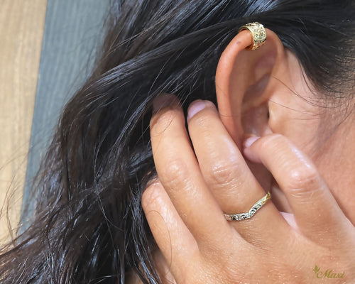 [14K/18K Gold] 6mm Ear Cuff with Hand Engraved Hawaiian Design